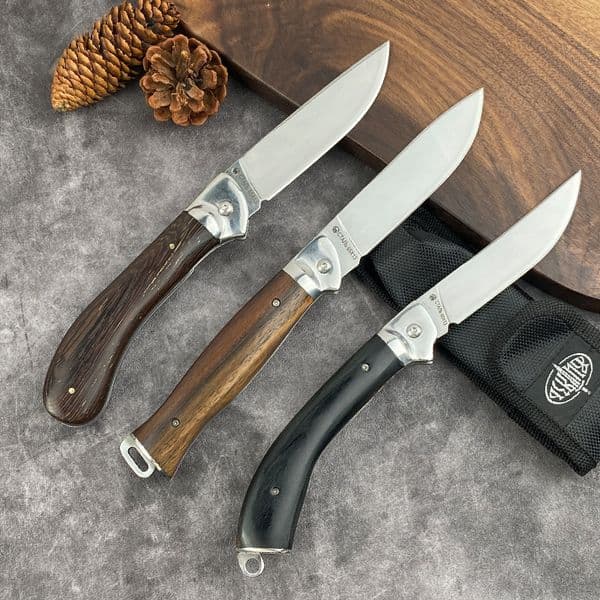 Hot Sale! A9502 Pocket Folding Knife 9Cr18Mov Satin Straight Point Blade knife Wood with Steel Head Handle Outdoor Camping Hiking Fishing EDC Knives with Retail Box