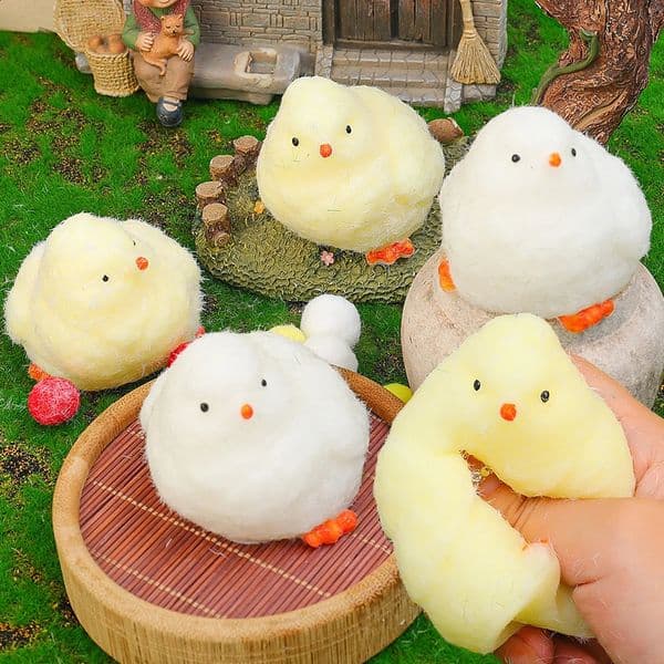 X Toy Children launcher Flocking Sensory Pinching Silicone Plush Chicken Slow Rebound Soft Fingers Decompression Toy Gift Spin Top