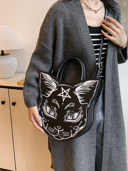 Halloween Celebration Handbag Fashion Ladies Crossbody Dark Cat Slanting Bag Fashion Trend Clutch Punk Style Cat Face Halloween Women's Bag