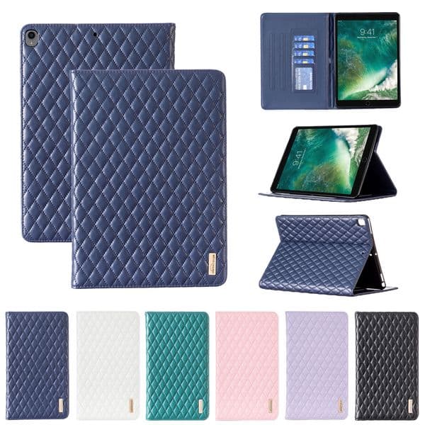 Tablet Case for iPad 10.2 Mini 6 5 Air 4 3 2 Pro 11 10.5 9.7 inch, Multi Cards Slots Solid Color Rhombus Pattern PU Leather Shockproof Magnetic Flip Kickstand Cover