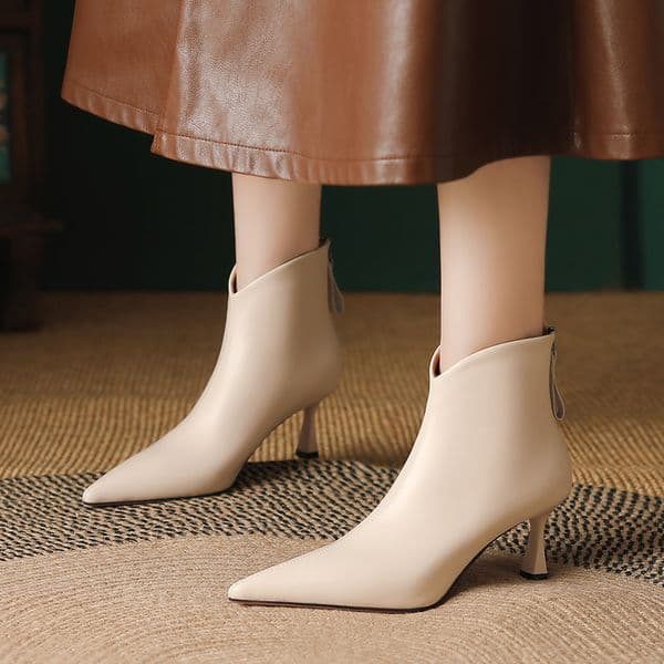 2024 NEW Autumn Women Pointed Toe Ankle High Heel Winter Modern Boots Genuine Leather Ladies Shoes ab23