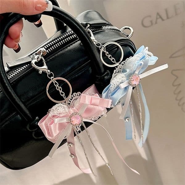 Korean lace bow keychain Kawaii sweet butterfly strap keychain girl bag pendant backpack charm friend gift ww 240914