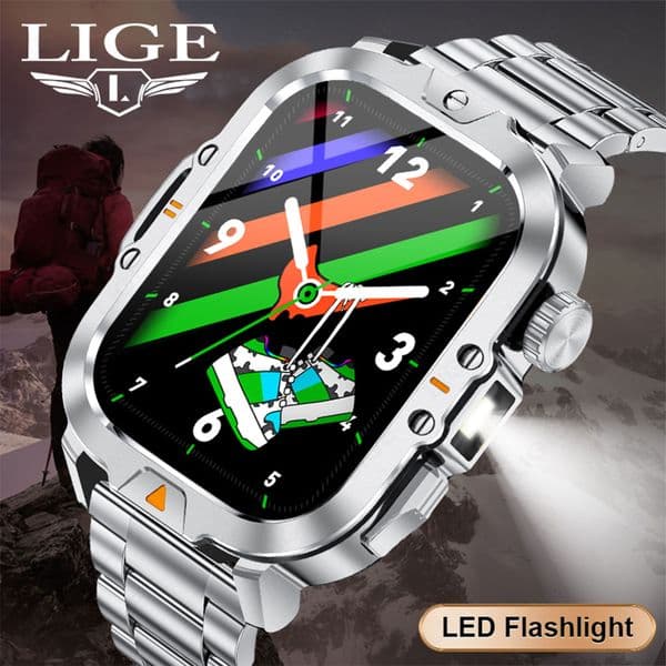 LIGE Smart Square with Handheld Light Meter Step Sports Multi functional Alarm Clock Bluetooth Call Remote Control Camera Watch