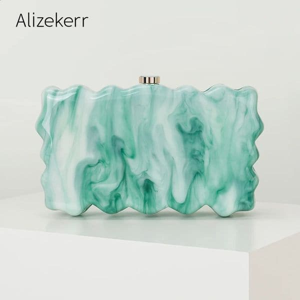 Alizekerr Wave-like Shaped Acrylic Box Evening Bags Women Boutique Elegant Marbled Clutch Purses And Handbags Wedding Party 240904