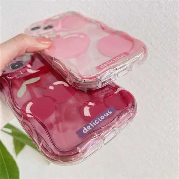 Cellphone Case Pink Peach Cherry Soft Transparent TPU Phone Case Suitable for iPhone 15 14 16 Pro Max 12 13 MIni XR Flower Wave Bumper Silicone Phone Case Cover G241008