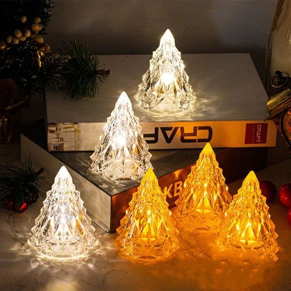 Christmas tree shaped table lamp crystal diamond mini night light warmwhite candle atmospheric decoration 240905