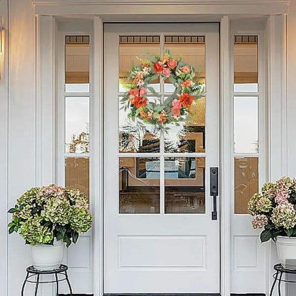 Fall Front Door Wreath Farmhouse 20-inch Door Decor With Pink And Orange Flowers Halloween Decor Fall Home Accents Thanksgiving 240912
