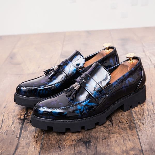 Heels Mid Mens Oxford Patent Leather Designer British Wedding Dress Formal Slip on Black Blue Stylist Office for Men Shoes 2072