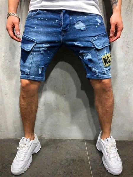 2023 Mens Ripped Short Jeans Streetwear Clothing Side Pocket Vintage Shorts Breathable Slim Denim Shorts Male Summe NewX240914