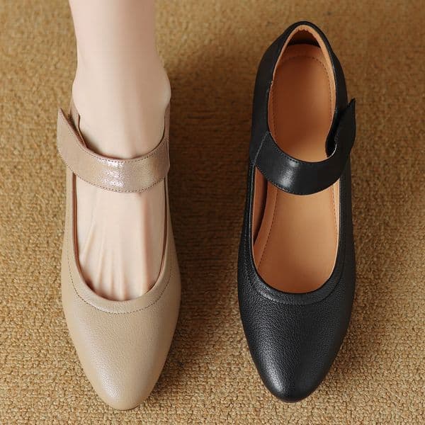 2025 new sheepskin Women's hook&loop slip-on Mary Jane pumps round toe 4.5cm thick low heel OL style daily dress heeled shoes for woman 919d ed