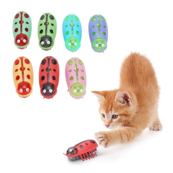 7Pcs Pet Mini Cute Ladybug Shape Electric Funny Toy Playing Interactive With Battery For Cat