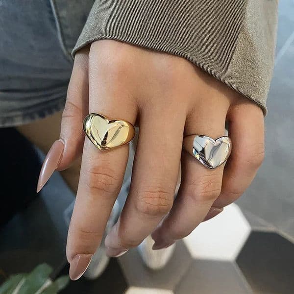 Stainless Steel Simple Smooth Metal Heart Ring for Women Men Y2K Trendy Korean Elegant Party Jewelry Couple Gifts 240906
