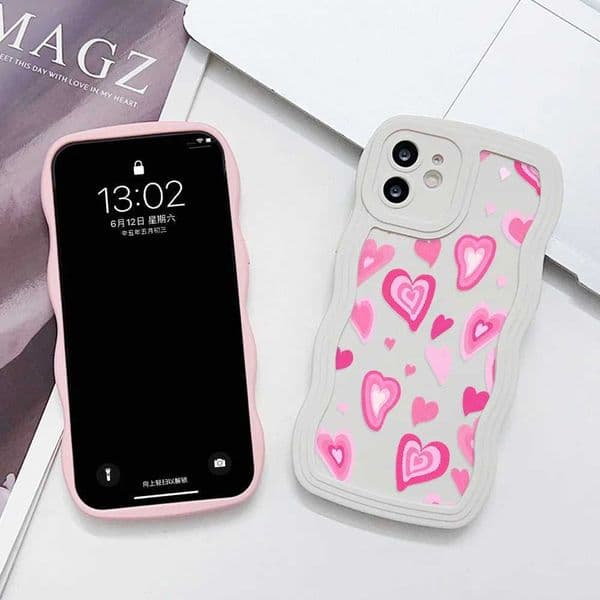 Cellphone Case Cute INS Korean Love Phone Case iPhone 13 Phone Case iPhone 11 12 15 16 14 Pro Max XR XS X 7 8 Plus SE Soft Curled Wave Cover G241008
