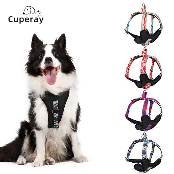 Reflective Medium and Large Dog Harness Adjustable Pet Harness Striped Pattern for Dog Walking and Training Running Dog Harness M260224