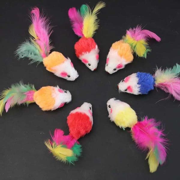 100PC/Lot False Mouse Cat Pet Toys Plush Feather Funny Playing Training Toys for Cats Kitten Pet Supplies