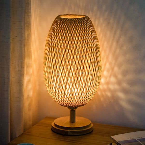 Small Rattan desk lamp stepless dimmable vintage willow wood night table suitable for bedroom and living room lamps 240905