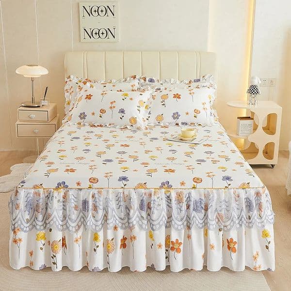 Skin friendly lace bed with 1 bedsheet and 2 pillowcases Princess doublelayer anti slip properties 240913