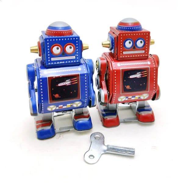 Funny Adult Collection Retro Wind up toy Metal Tin mini- robot RedBlue Clockwork toy figure model vintage toy gift 240904
