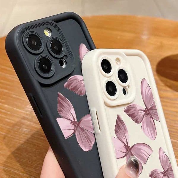 Pink Gradient Butterfly Silicone Case For iPhone 16 14 15 Pro Max 11 12 13 Pro Max 15 Plus XS X XR SE 7 8 Shockproof Phone Cover P240914