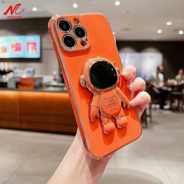 Astronaut Fold Stand Holder Case for iPhone 15 16 13 11 12 Pro Max 13 Mini 14 Pro Xs Max XR X 16 Plus Luxury Plating Soft Cover M240914