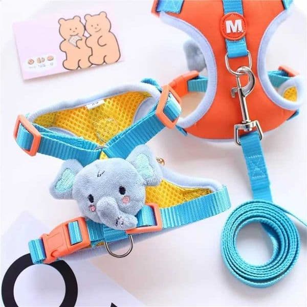 Cute Harness for Small Dogs Elephant Cartoon Pet Vest Collar Chest Strap XS-XL Little Animal Chihuahua Pomaranian Accessories