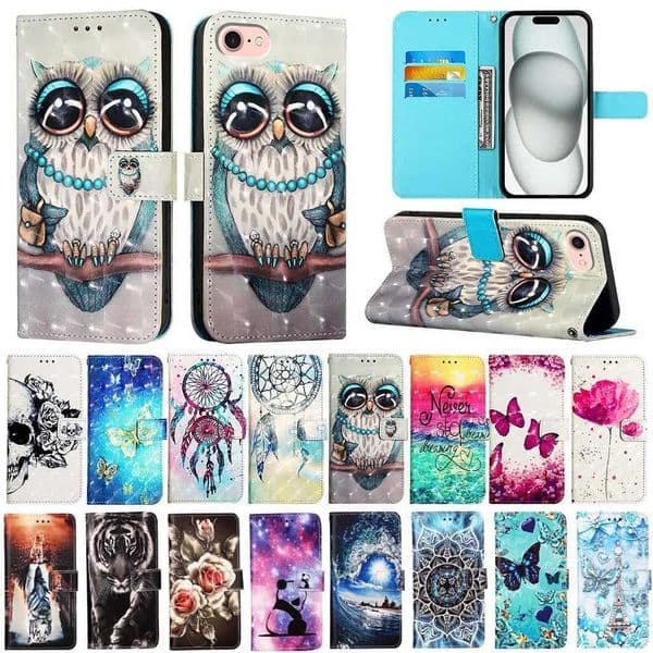 Flip Leather Case For iPhone 16 Pro Max 15 Pro 14 Plus Cute Printed Pattern Wallet Phone Back Cover M240914