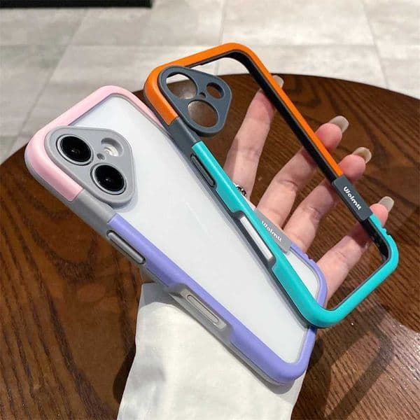Contrast Splice Color Frame Case for iPhone 16 15 13 Pro Max 11 12 14 Plus X XS XR Shockproof Hollow Back Clashing Colour Cover P240914