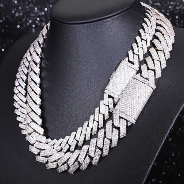 Fashion Design 13mm 15mm wide iced out Moissanite diamond Silver cuban link Necklace/bracelet chain for Rapper hiphop jewelry