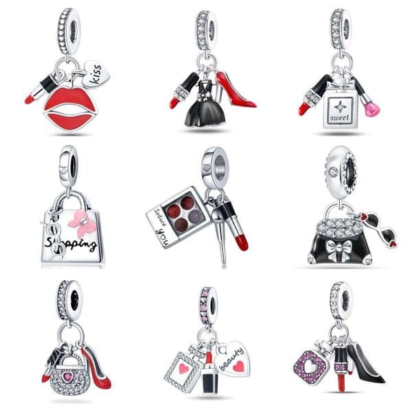 925 Sterling silver Hot goddess series perfume lipstick high-heeled shoes bag hanging beads Charms Valentine's Day birthday gift for women DIY bracelet