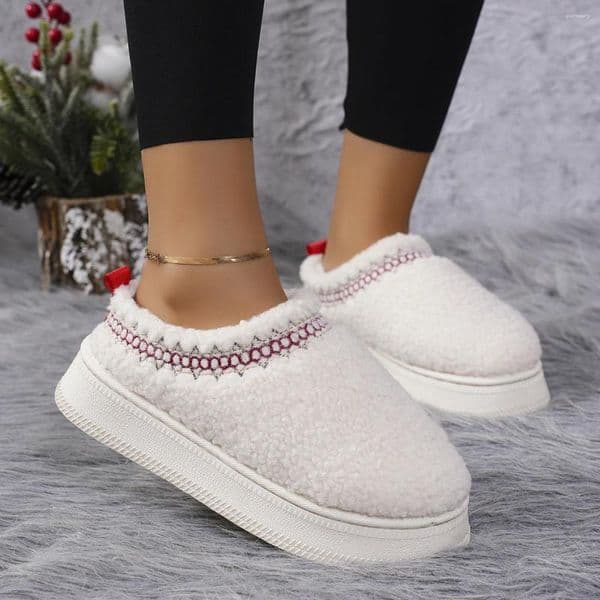 Boots Women Warm Fur Ankle Female Platform Slippers Plush Flip Flops Winter Cotton Shoes For Woman Brand Design Snow Botas
