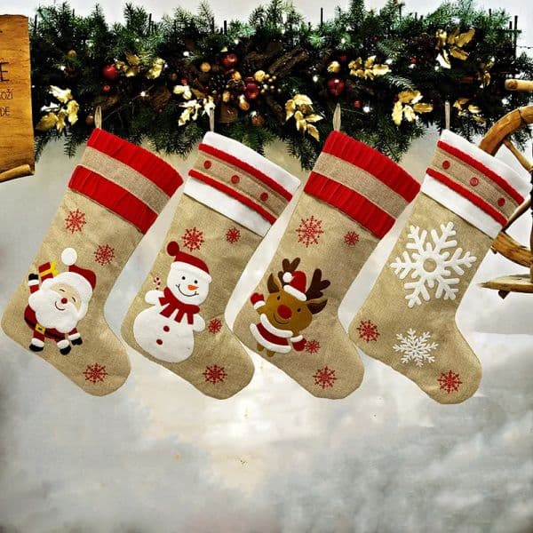 18.8inch Big Christmas Stockings Burlap Canvas Santa Snowman Reindeer Cuff Family Pack Stockings Gift Bags For Xmas Holiday Par JJ 9.16ty Decor
