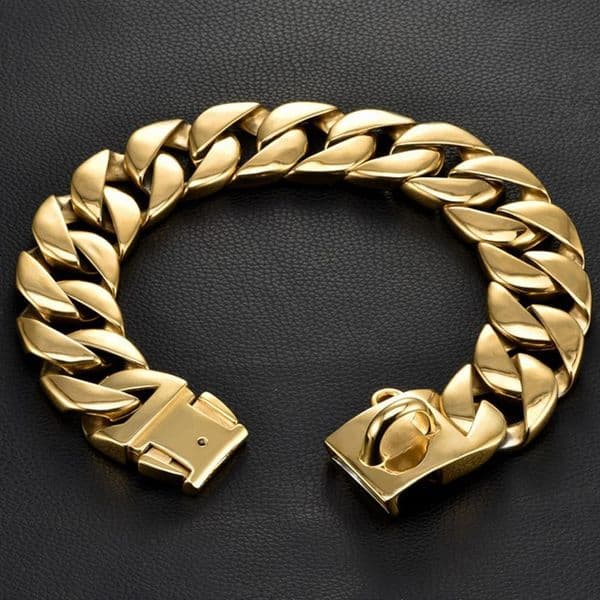 Heavy duty dog collar Cuban chain y 18k goldplated stainless steel bulldogbulldog 240913