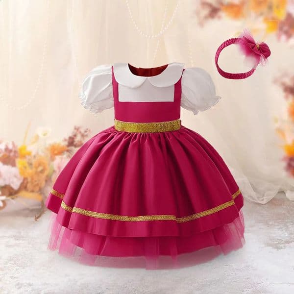 Ma Sha and Bear Toddler Girl Party Lolita Maid Dresses 2pcs Infant 1st Birthday Princess Dress Wedding Bridesmaids Kids Clothing 260414