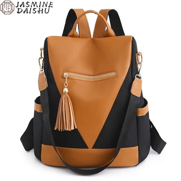 Womens casual antitheft backpack Patchwork color large capacity nylon fabric youth student travel 240913