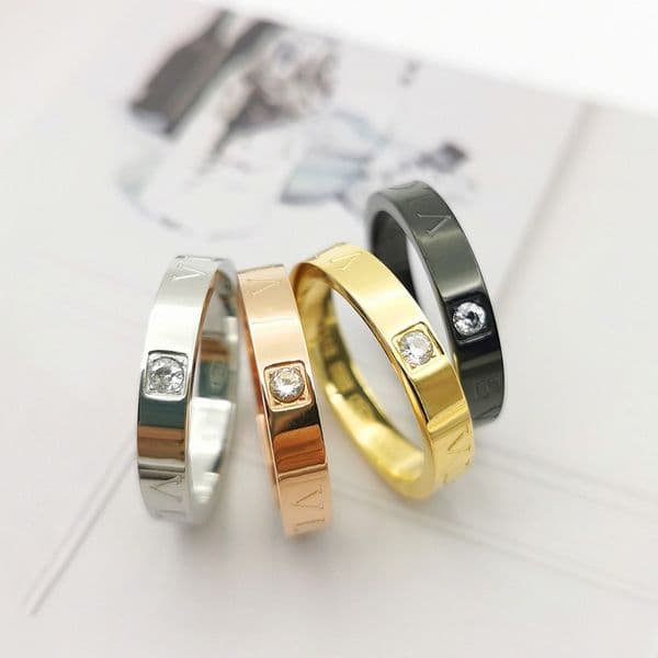Wholesale High polished designer logo engrave 4mm 7mm thin wide BV Ring 18K Gold Rose black 316L Stainless Steel Rings Women men Jewelry 5 6 7 8 9 10 11 small large USA size