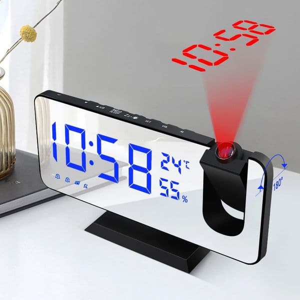 2026 LED Digital Alarm Electronic Desktop Clock USB Wake-Up FM Radio Time Projector Nap Function 2 Alarms 240918 Free Shipping