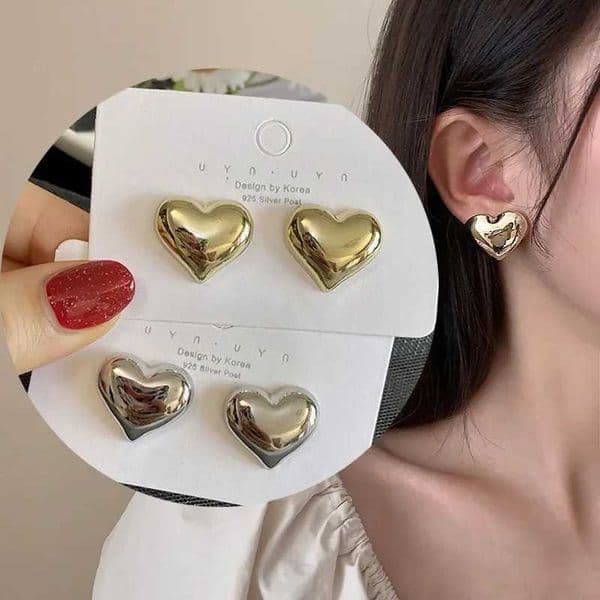 Luxury Classic Gold Color Love Heart Stud Earrings for Women 2024 Korea Fashion Cute Sweet Stainless Steel Party Jewelry GiftX240918