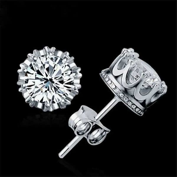 1 Pair Fashion Jewelry Crown Women Classic Shining Zircon Small Stud Earrings Silver Color Ears Stud For Men Crystal EarringsX240918