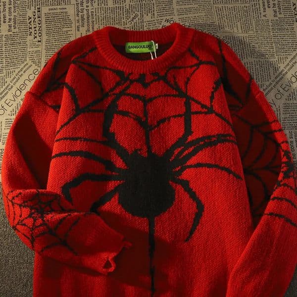 American Vintage Spider Hole Sweater Women Winter Warm Knit Pullover Oversized Y2k Harajuku Hip Hop Mens Clothing 240911Z