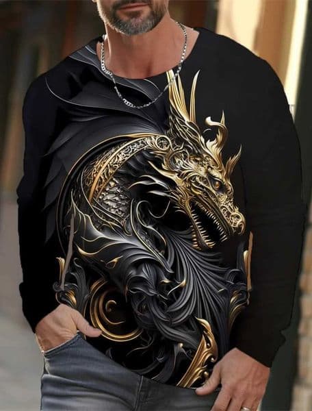 Dragon Mens Long Sleeve T-shirt for Men Clothing Casual Top Tee Shirt Fashion Harajuku 3D Full Printing Clothing StreetwearX240919