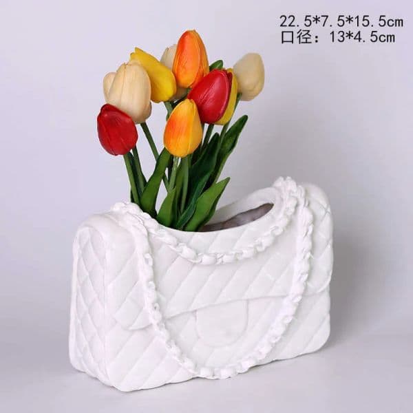 New Vases Resin Flower Pot Brand Handbag Home White Women's Bag Vase Sculpture Artifact Ornaments Living Room Decoration
