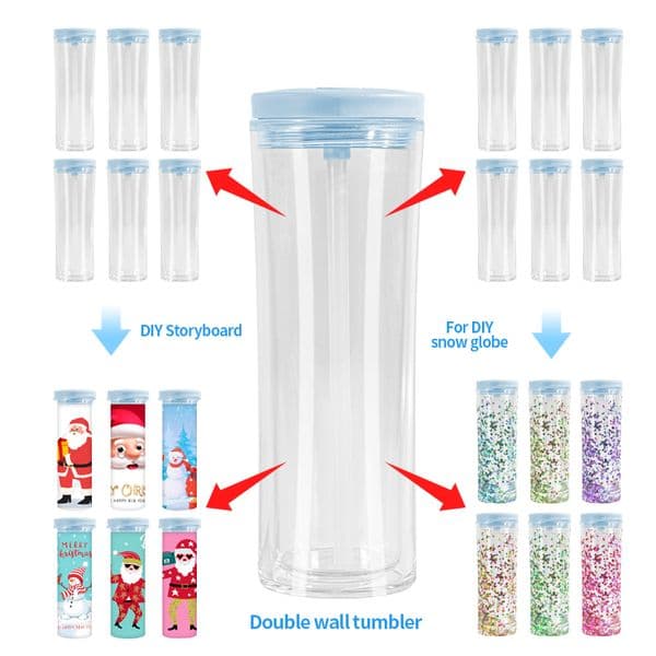 20oz Snow globe Pre-drilled hole plastic cup double wall Acrylic tumbler for Vinyl UV DTF sticker DIY Drinkware drinking cups plug free