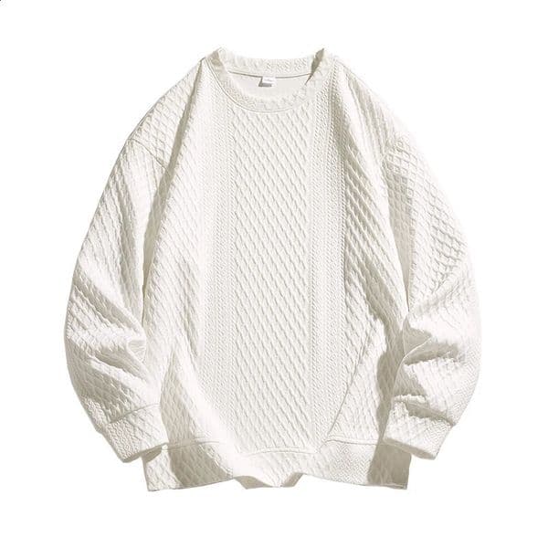 Korean Fashion Twist Print Trendy Sweatshirt Solid Colour Round Neck Pullover Oversized Casual Relaxed 240910
