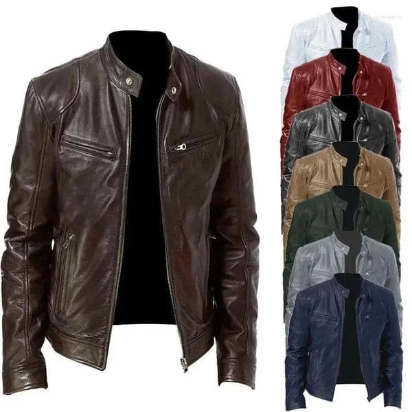Mens Jackets Motorcycle Leather Jacket Mens Slim Fit Lapel PU Autumn Winter Zipper Windproof Casual Coat Clothing