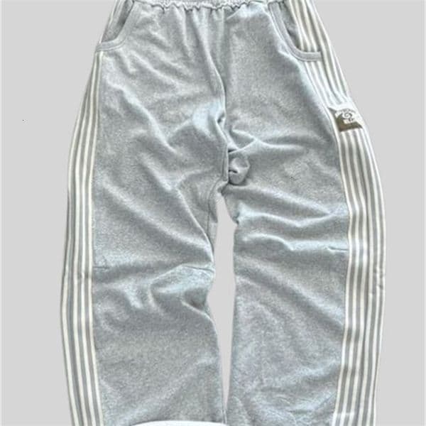 Streetwear Sweatpants Mens Clothing Harajuku Retro Stripes Embroidered Graphic Baggy Pants Gothic Gray Straight Trousers Z260314