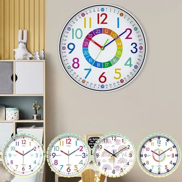 810 inch non ticking learning wall clock hanging for childrens classrooms teaching educational tools rooms home decoration 240919