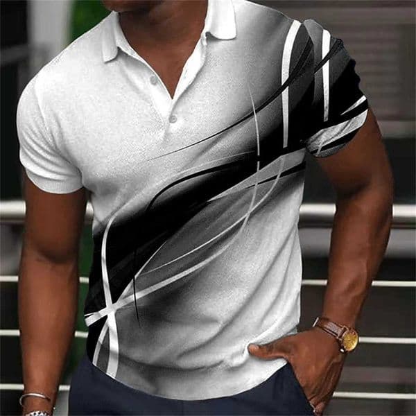 Fashion MenS Polo Shirt Gradient Line Summer Short Sleeve TShirts Casual Daily Lapel Tops Tees Striped T Shirt For Man ClothingX240920
