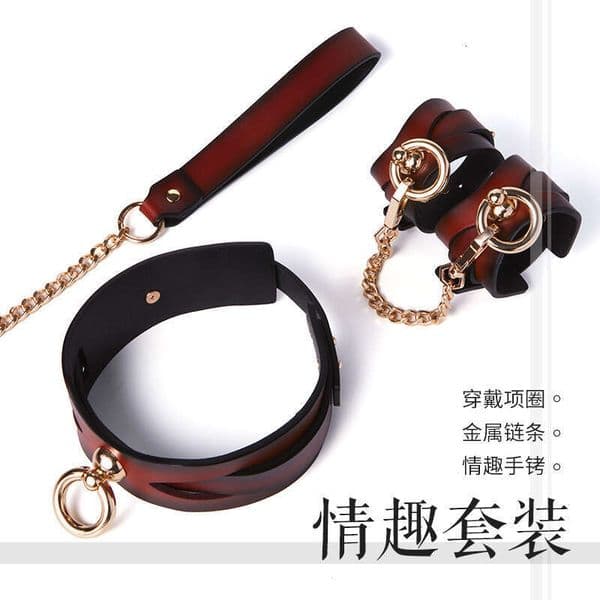 SM Props Genuine Leather Two Piece Set Light Luxury Leather Handcuffs SM Sexual Traction Collar Alternative Adult Products