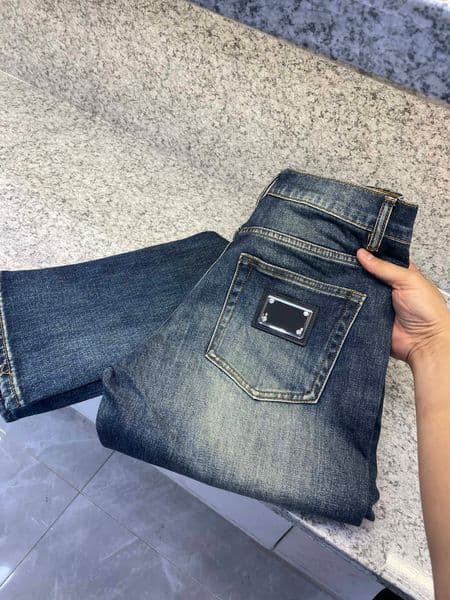 2024 autumn and winter highend mens jeans high quality cotton blended materials blue pencil pants top brand designer jeans
