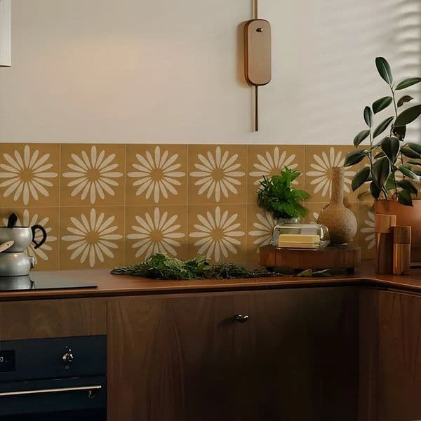 10 pieces of hard ceramic tiles yellow sunflower wall stickers flat printing used for kitchen and bathroom decoration peeling PVC art mural 240919